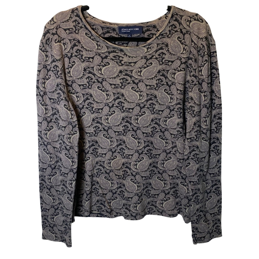 Jones New York Signature‎ Paisley Long Sleeve Shirt Women XL Cotton Knit Classic
